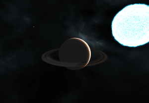 A ringed gas giant. Likely far too close to that blue star.